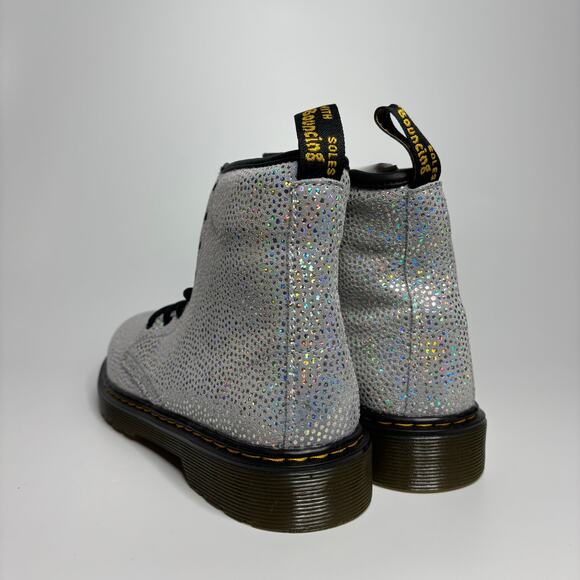Dr. Martens Junior 1460 Metallic Suede Lace Up Boots in Silver - Picture 3 of 8